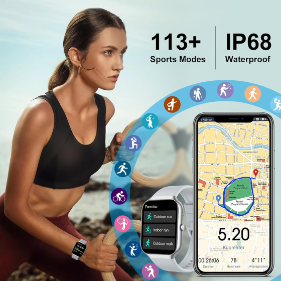 Смарт-часы Jugeman P99 для мужчин и женщин, Bluetooth 5.3, звонки, 113+ спортивных режимов, 1,96