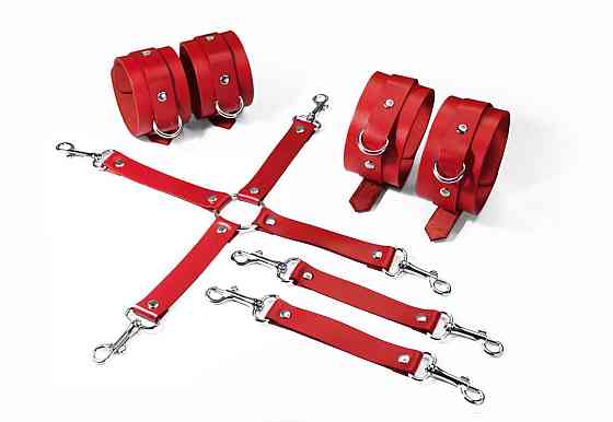 Набір для БДСМ 3 в 1 Feral Feelings BDSM Kit 3 Red, наручники, поножі, хрестовина Sex Aura Київ