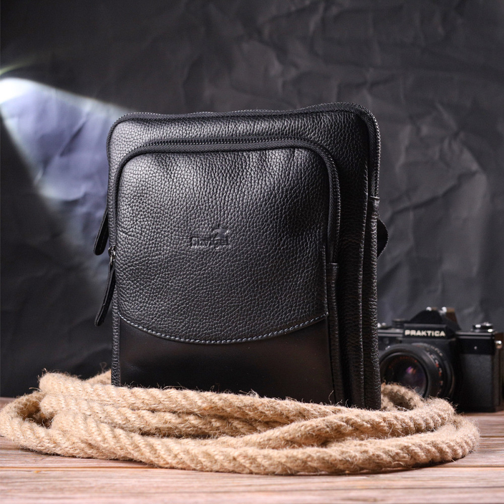 Мужская сумка из комбинированой натуральной кожи SHVIGEL 18720 Черная Киев - изображение 3