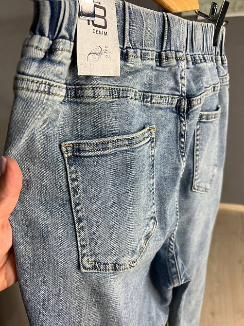 Джинсы женские I8 10029 МОМ талия на резинке со шнурком стрейчевые увеличенные голубые, голубой, 31, Одесса - изображение 9