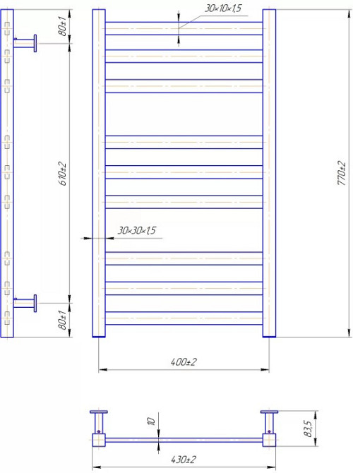 Водяной полотенцесушитель Mario INOX Чикаго 770х430/400 Киев - изображение 4