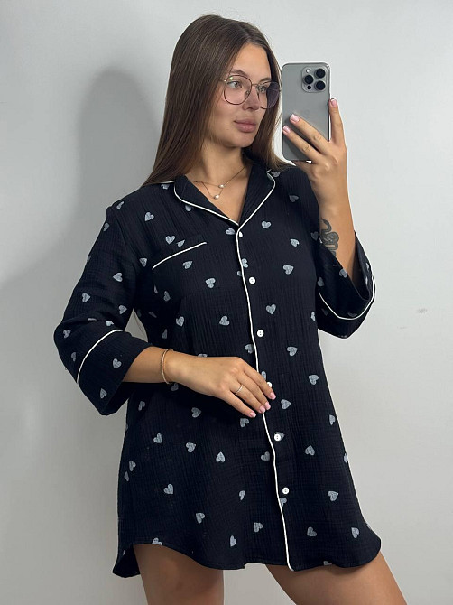 Женская муслиновая ночная сорочка Черный M-L Харьков - изображение 4