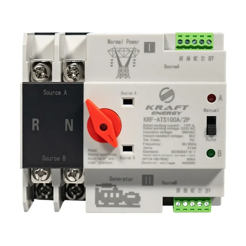 Автоматичний перемикач (АВР) під DIN-рейку Kraft KRF-ATS100A/2p 2 полюси (51-00100) Киев - изображение 2