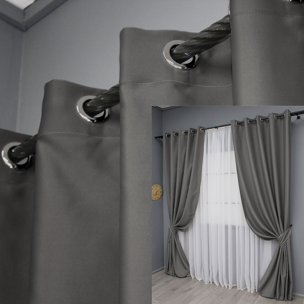 Комплект штор на люверсах VR-Textil Midnight № 1671ш 150х270 см 2 шт Серый (37-0208) Киев - изображение 1