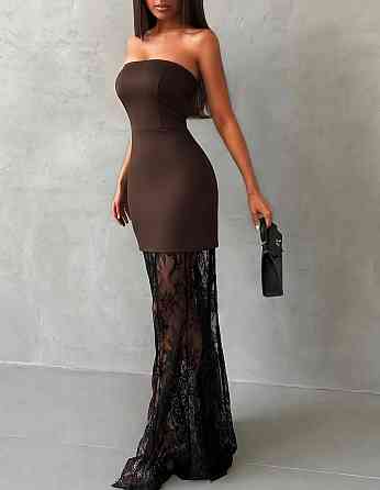 Женское вечернее элегантное платье-юбка   костюмка + нежный гипюр Шоколад, 42/44 Одесса