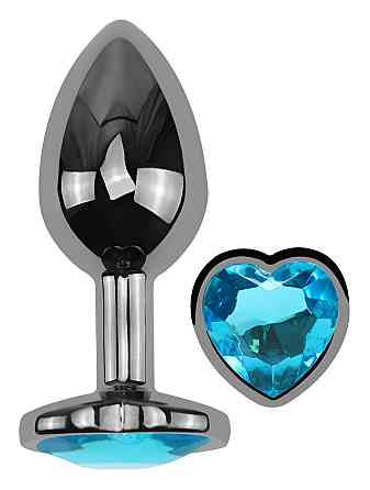 Анальная пробка с кристаллом EGZO - Dark Silver Heart Plug Aqua size S Sex Aura Киев