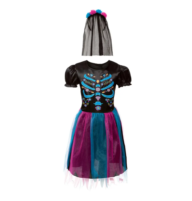 Костюм на Хелловін для дівчинки з обручем Скелет мексиканка М різнобарвний Київ - фото 3