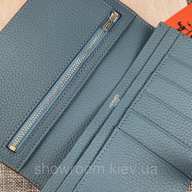 Женский голубой кожаный кошелек Hermes (H-5123) Lux Киев - изображение 8