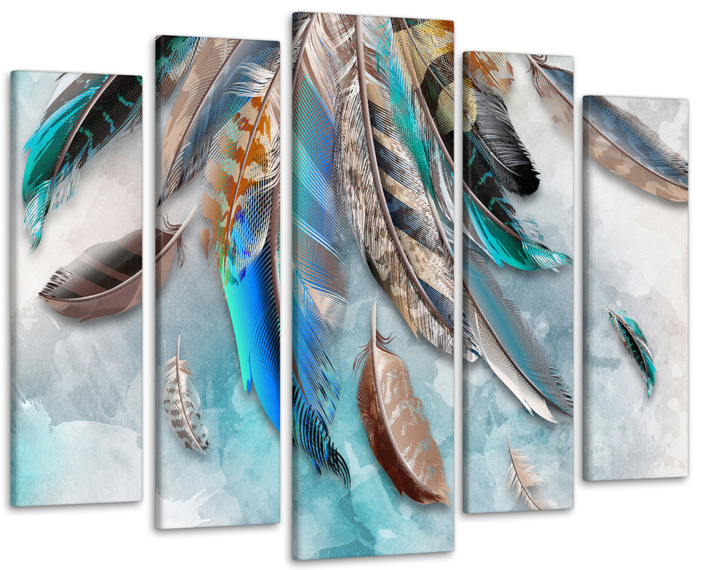 Модульна картина у вітальню / спальню Абстракція кольорові Пір'я Art-444_5 ( 80х118см ) Київ - фото 1