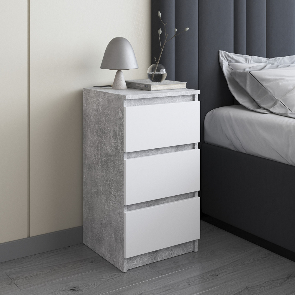 Приліжкова тумба VAYS R-30 Бетон-Білий фасад, 3 шухляди без ручок, ЛДСП 40×40×76 см - тумба в спальню Львів - фото 2