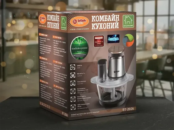 Кухонний комбайн-подрібнювач Блиск BITEK BT-2026 3л, 4000Вт, ножі з нержавіючої сталі, багатофункціональний Одеса