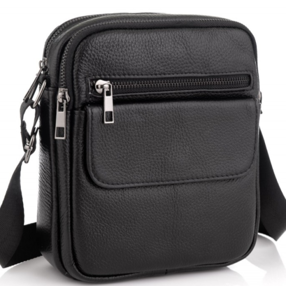 Шкіряна чоловіча сумка через плече чорна Tiding Bag 4134A Кам'янське