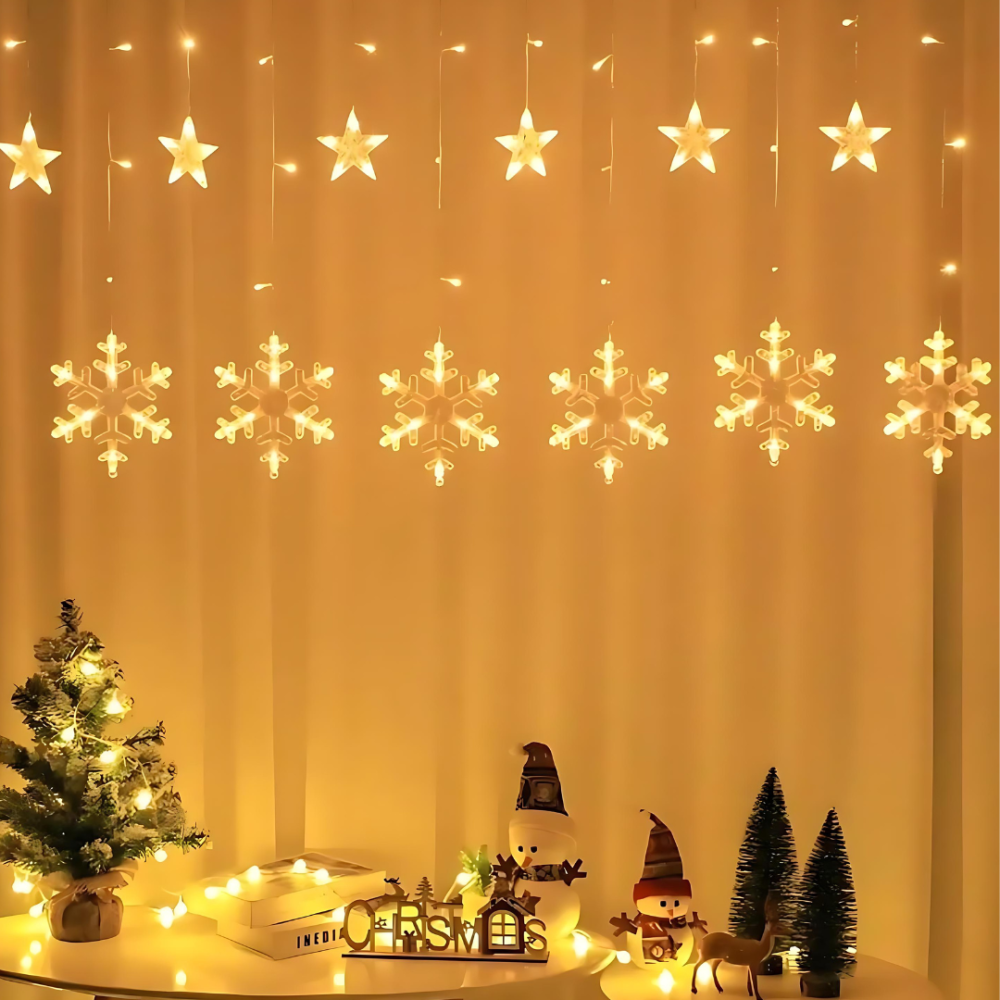 Світлодіодна гірлянда штора сніжинки Niki Light 3 метра завіса сніжинки та зірочки теплий білий Київ - фото 2