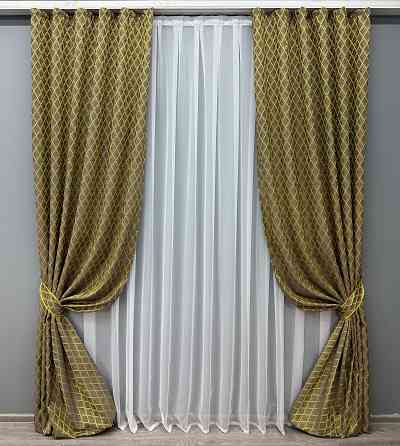Комплект готових штор VR-Textil Жакард RUBI № 1757ш Темно-сірий з золотистим 100х300 см 2 шт (31-816) Київ
