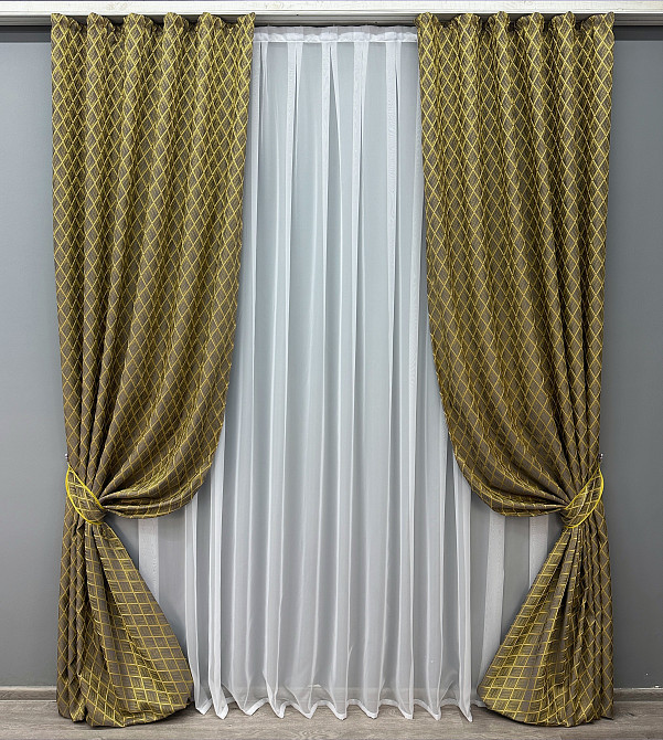 Комплект готових штор VR-Textil Жакард RUBI № 1757ш Темно-сірий з золотистим 100х300 см 2 шт (31-816) Київ - фото 2