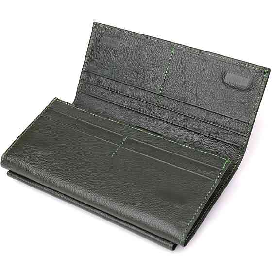 Горизонтальний гаманець з кишенею для телефону з натуральної шкіри ST Leather 23068 Зелений Київ