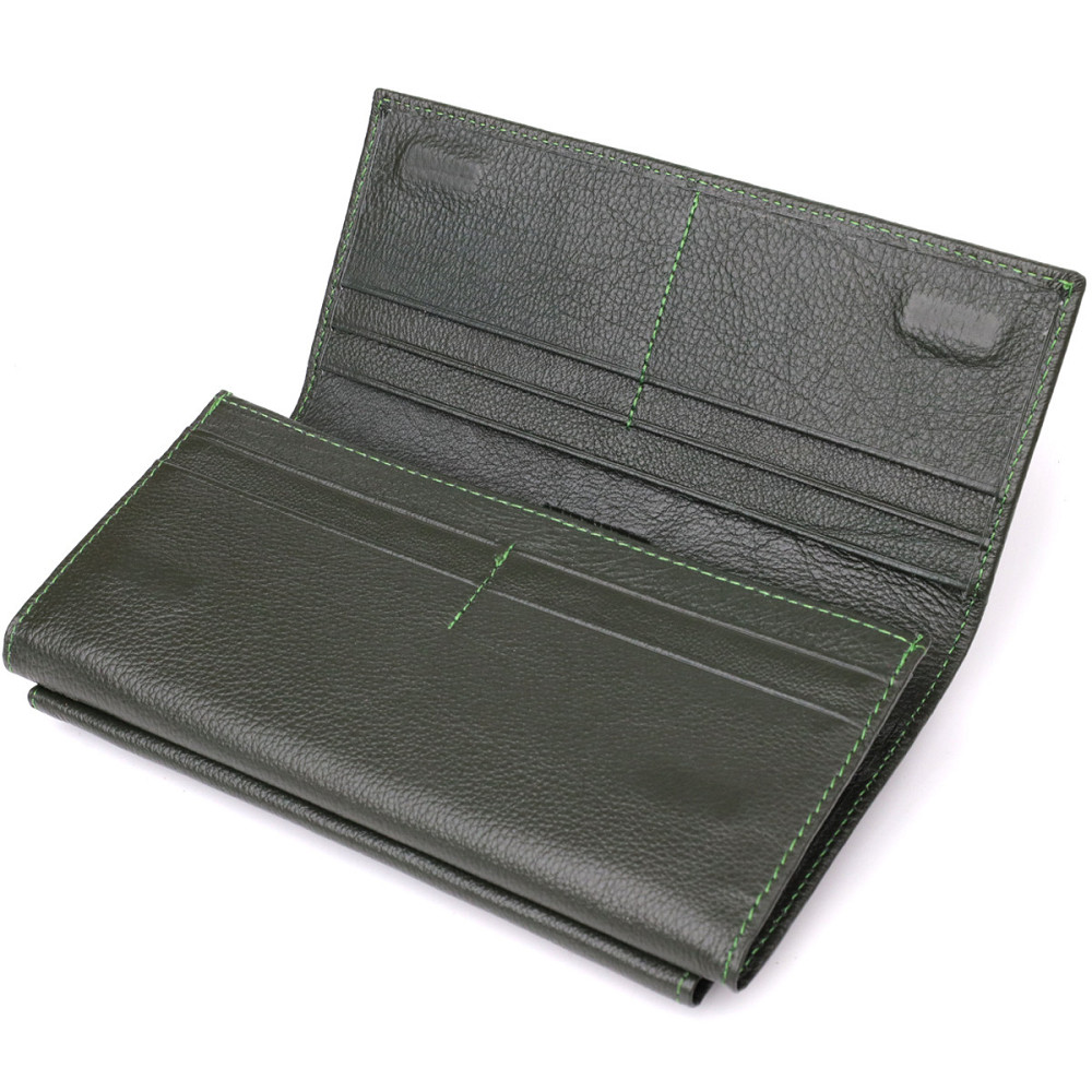 Горизонтальный кошелек с карманом для телефона из натуральной кожи ST Leather 23068 Зеленый Киев - изображение 6