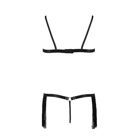 Комплект білизни Passion Exclusive KASSANDRA SET OpenBra L/XL black, ліф з бахроми, трусики-спідниця Sex Aura Київ