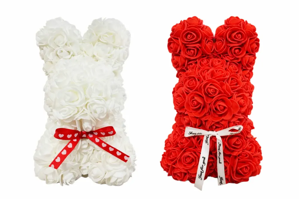 Зайчик из 3D роз в подарочной коробке KR-21 17/17/25см Коломия - фото 1