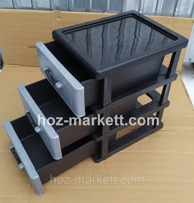 Комод тумбочка мини на 3 ящика серо-черная Харьков - изображение 2