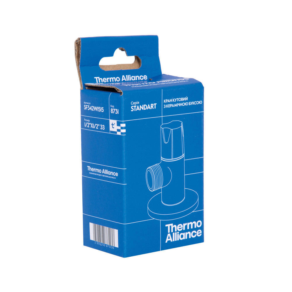 Кран кутовий Thermo Alliance Standart (ручка кругла) з керам.буксою 1/2"Н х 3/4"Н SF342W1520 Київ - фото 8