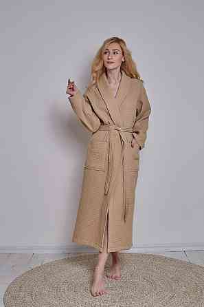Женский вафельный халат Ideal Textile длинный бежевый (56860639) 3XL Черновцы