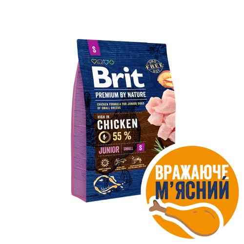 Корм сухой Brit Premium Dog Junior S для молодых собак мелких пород от 1 до 12 месяцев весом 1-10 кг с курицей 3 кг Киев