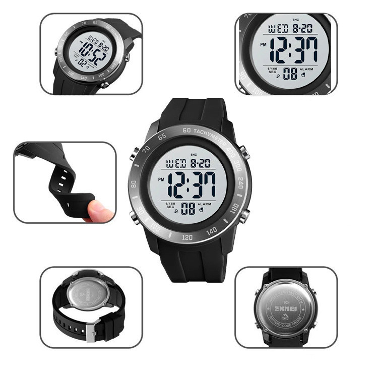 Мужские спортивные наручные часы Skmei 1524 (Черные с белым) Винница - изображение 9