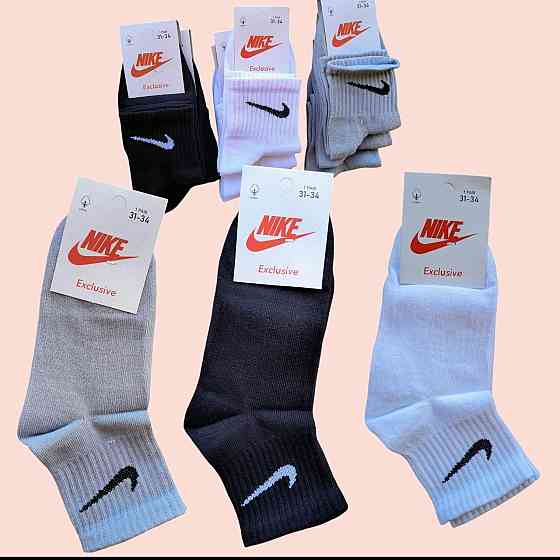Дитячі якісні бавовняні шкарпетки мікс середньої висоти в наборі по 3 штук Nike. Розмір 31-34 Київ