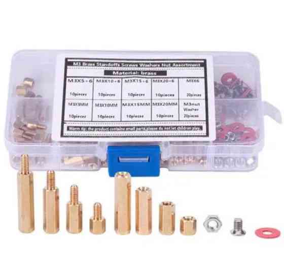 Стійка монтажна латунна М3 120 шт., міжплатна 6-гранна, набір із гвинтами Винница