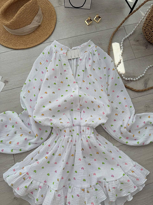 Женское легкое платье-комбинезон с принтом натуральный муслин 46/48, Белый Одесса - изображение 9