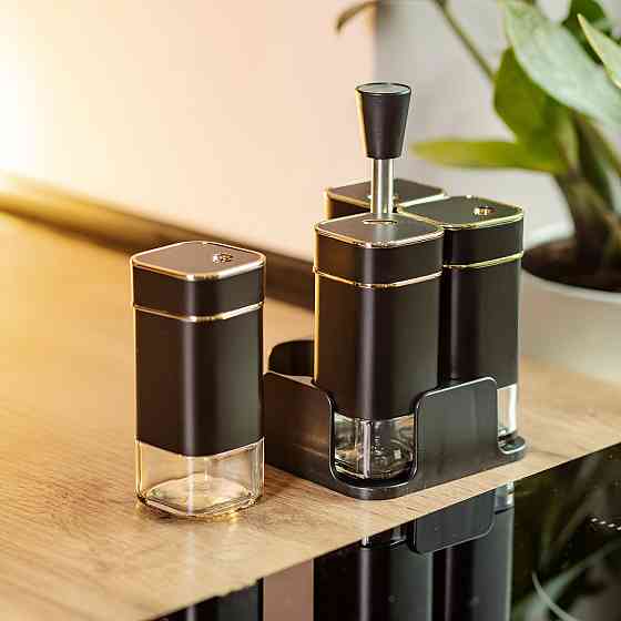 Набір для спецій на підставці, 4 предмети, чорний Київ