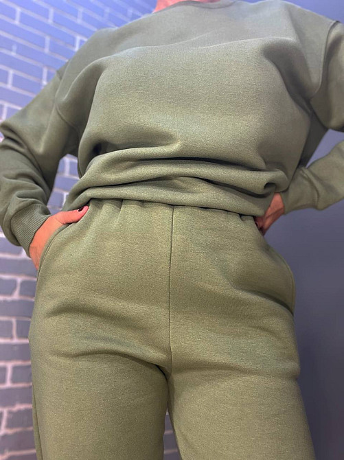 Костюм женский Pepper mint 24-13-14 простой брюки джогеры на резинке и свитшот оверсайз утепленный флис хаки, хаки, L Киев - изображение 15