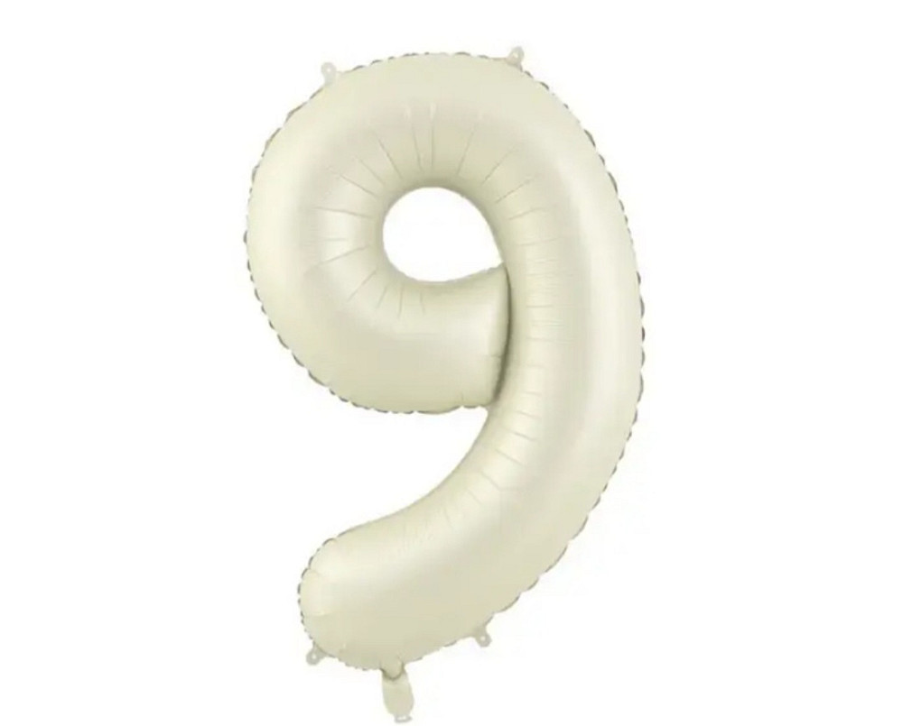 Цифра фольгированная 9 кремовая 32