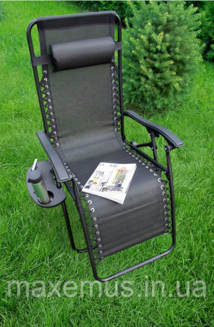 Раскладной шезлонг-лежак садовый Bonro СПА-167A Черный с подголовником и подставкой для напитков (до 120 кг) Мостиска - изображение 10