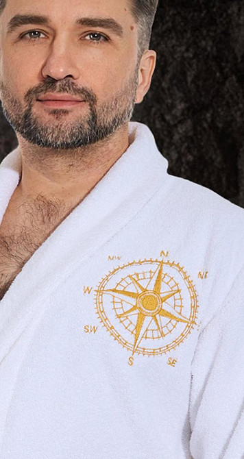 Чоловічий махровий халат із вишивкою-корисний подарунок (56-58) Київ - фото 2