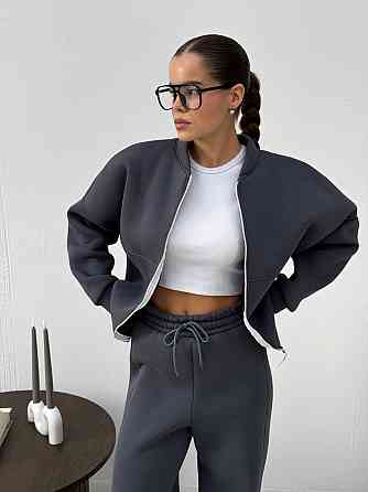 Жіночий теплий костюм-двійка з широкими штанами Графітовий 48/52 Харків