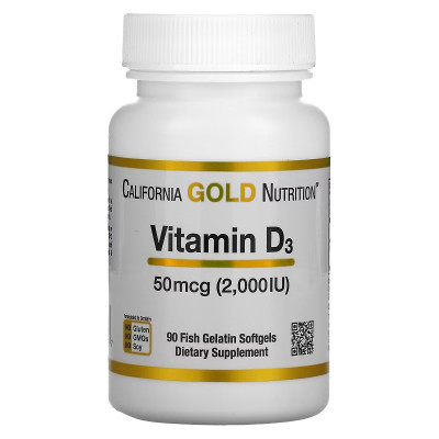 Вітамін California Gold Nutrition Вітамін D3, 2000 МО, Vitamin D3, 90 капсул з риб'ячого желатину (CGN-01179) Вінниця - фото 1