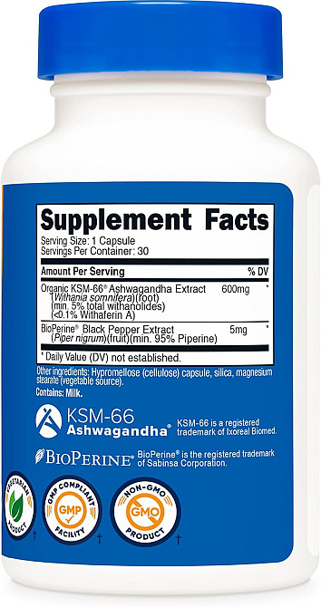 KSM-66, Ashwagandha Root Extract, 600 mg, 30 Capsules Луцьк - фото 2