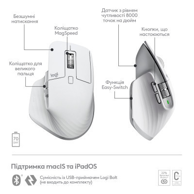 Мишка Logitech MX Master 3S For Mac Performance Wireless Pale Grey (910-006572) Вінниця - фото 10