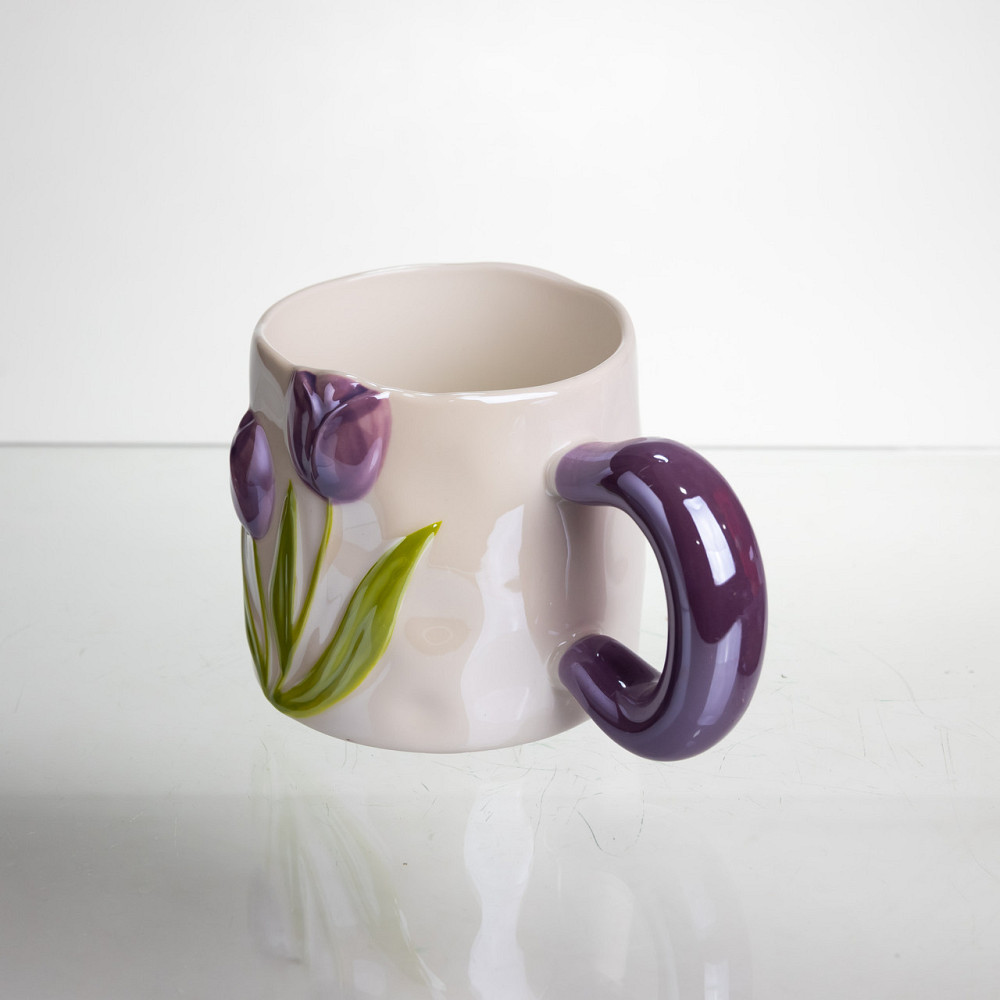 Новорічна порцелянова чашка для чаю та кави "Ніжний Тюльпан" з 3D-декором 400 мл,святкова кружка чашка на подарунок Фіолетовий Київ - фото 3