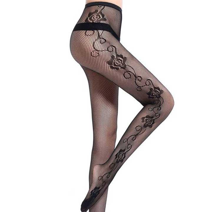 Колготки с узором в мелкую сетку "Роза" - Чёрный - 2/3/4 (S/M/L) – Эротическое бельё Вінниця - фото 1