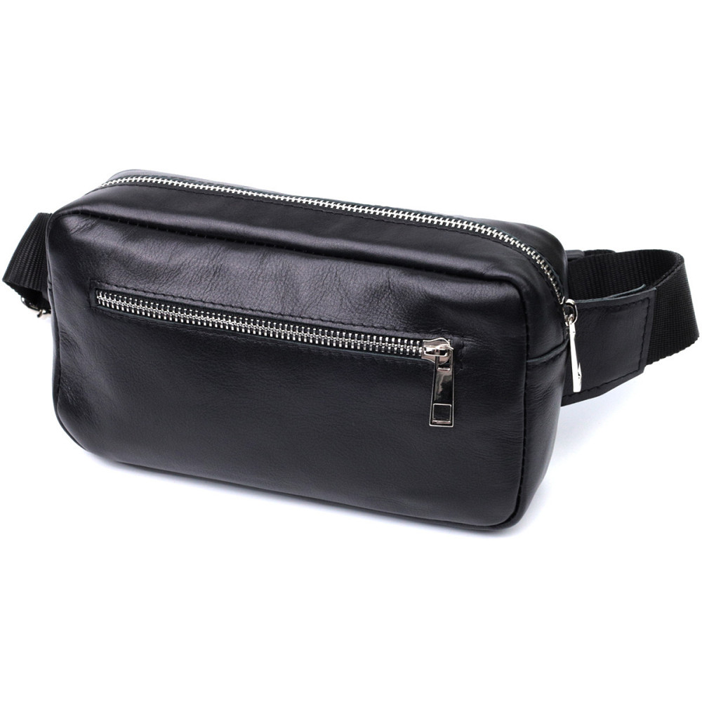 Прямоугольная сумка-бананка для мужчин из натуральной глянцевой кожи Черная (SHVIGEL) Киев - изображение 11