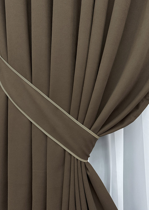 Комплект готовых штор VR-Textil Микровелюр Petek № 18231ш Кофейный 100х290 см 2 шт (31-922) Киев - изображение 5