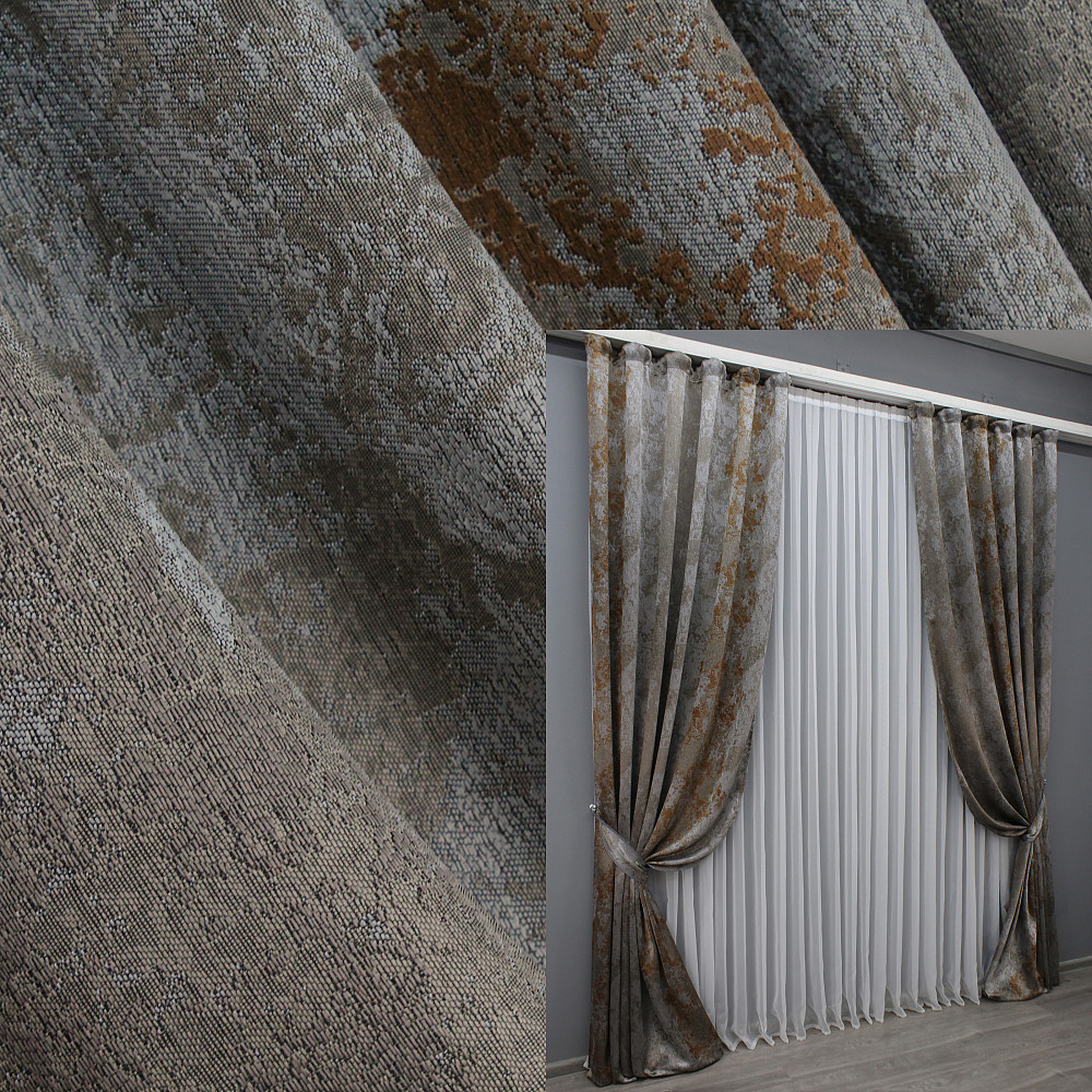 Комплект готовых штор VR-Textil Мрамор Al-7 № 1470ш Серо-коричневый 150х290 см 2 шт (33-0326) Киев - изображение 1