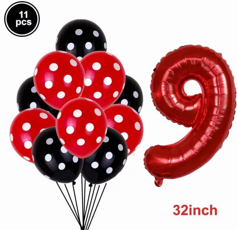 Шарики Леди Баг и шарик цифра 9 11 штук 32 дюйма красно-черный Киев - изображение 2