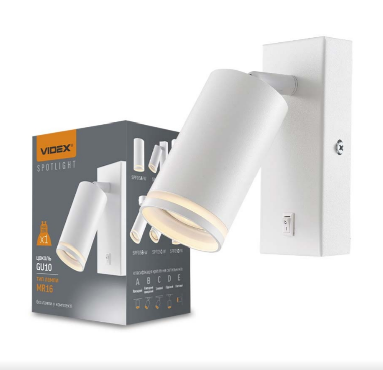 LED Світильник настінний під лампу GU10 з кнопкою білий VL-SPF05E-W Videx Житомир - изображение 2