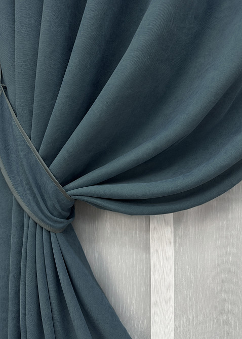 Комплект штор VR-Textil Мікровелюр Petek 200х270 2шт і Тюль 600х270 1489ш-1153т Сіро-блакитний з білим 71-033/7 Київ - фото 4