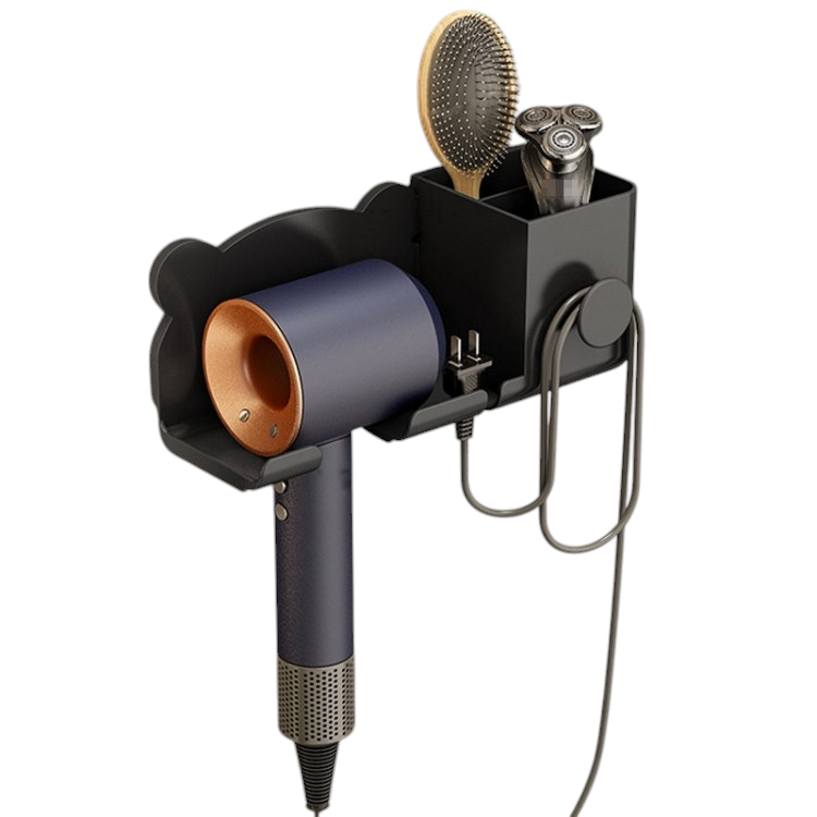 Органайзер пластиковый для ванной комнаты, настенный держатель для фена 23.2×8.2×9.2см, черный цвет Каменец-Подольский - изображение 5