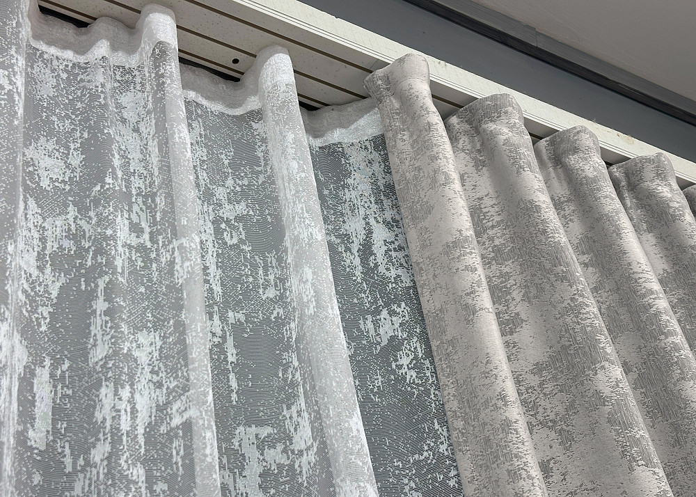 Комплект штор VR-Textil Жаккард Мрамор 100х270 2шт и Тюль 300х270 1124ш-1400т Светло-серый с белым 71-058/1 Киев - изображение 8